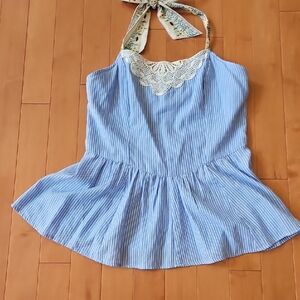 Free People Blue and White Striped Halter Tank Top